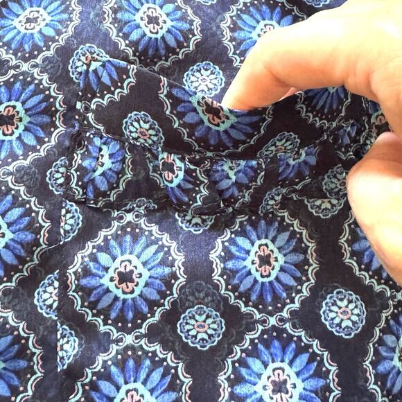 MISA Los Angeles Sheer Anita Button Front Blouse Top in Blue Valencia Tile - Picture 5 of 12